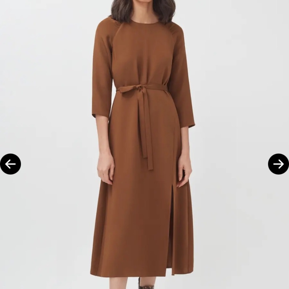 Cuyana Silk Long Sleeve Midi Dress in Rust Brown